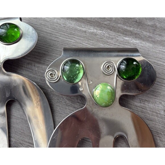 Stainless Steel Salad Servers Claws Green Holiday Embellished - Picture 2 of 5